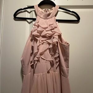 Elegant Pink Ruffle Halter Dress